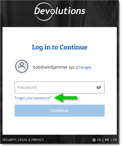 Devolutions Account - Forgot Password