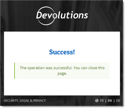 Successful Login to the Devolutions Account