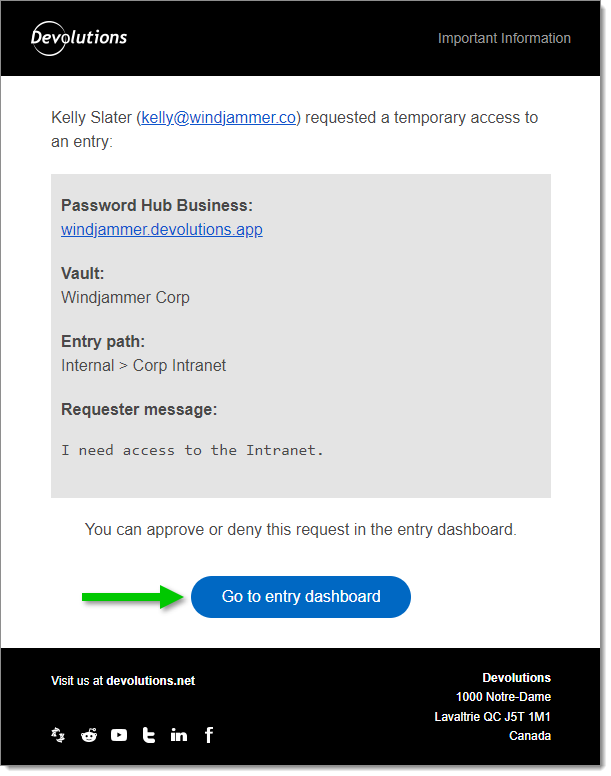 Temporary access request email