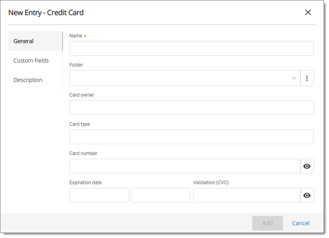 New Entry - Credit Card (General Tab)
