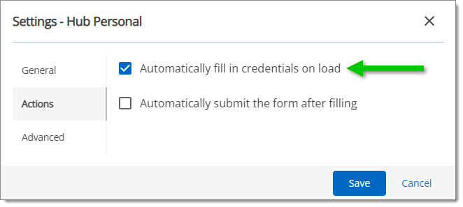 Actions – Automatically fill in credentials on load