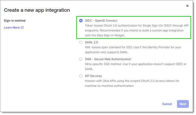 Sign-in method – OIDC - OpenID Connect