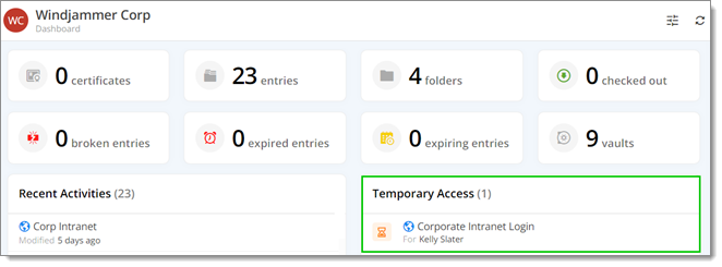 Temporary access request from the dashboard