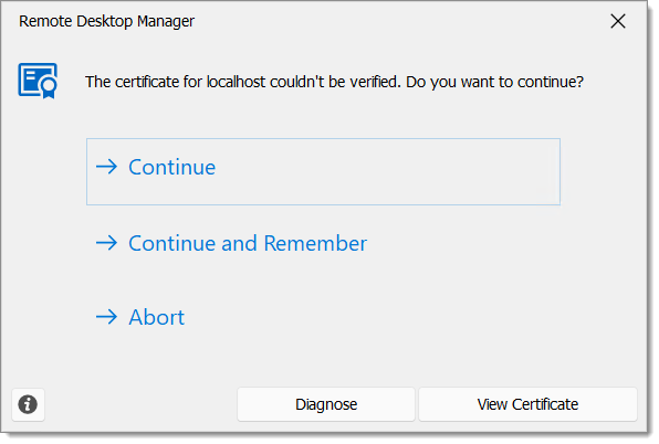 Certificate error dialog