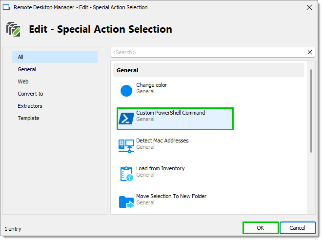 Edit – Special Action Selection