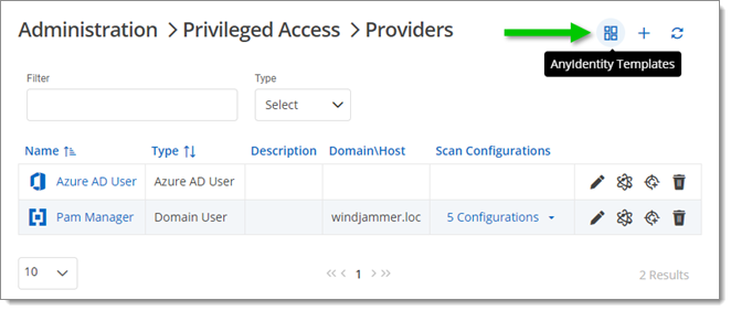 Administration – Privileged Access – Providers – AnyIdentity Templates