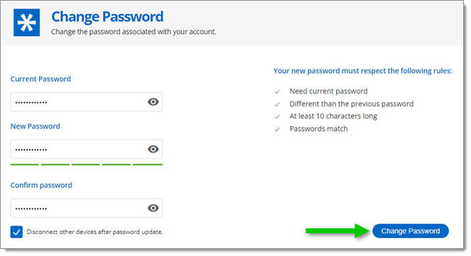 Current and New Passwords