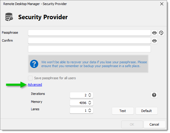 Administration – Security Provider – Shared passphrase (v3) – Advanced