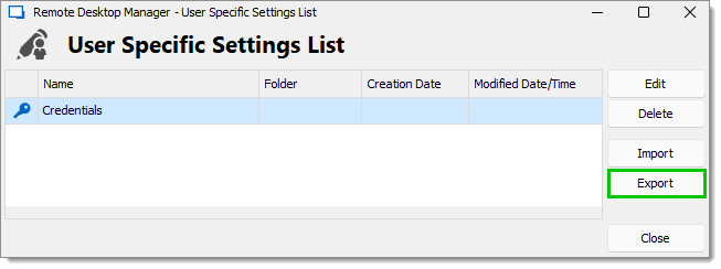User Specific Settings List Export