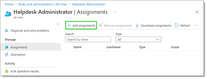 Helpdesk Administrator – Add assignments