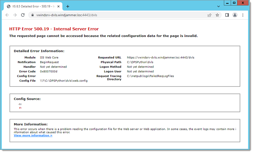 http 500.19 - Internal Server Error