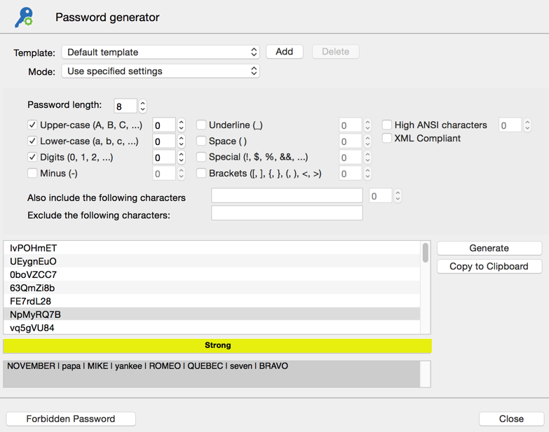 Password generator - Use specified settings