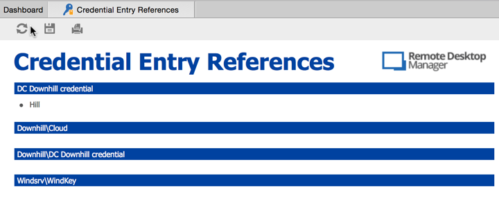 Credential Entry References Report