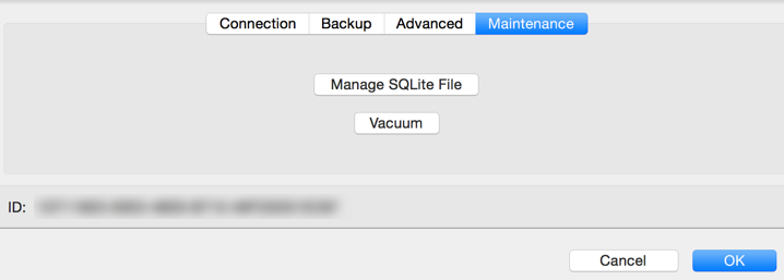 SQLite - Maintenance tab