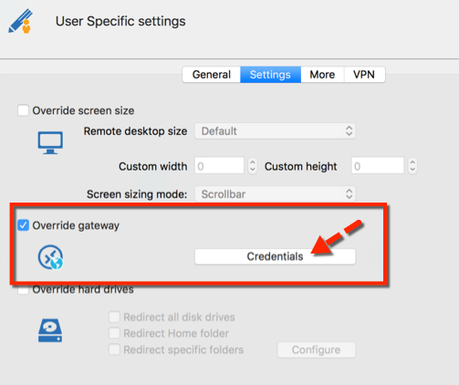 User Specific settings - Override gateway