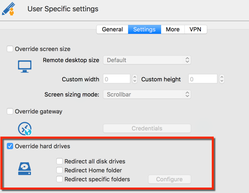 User Specific settings - Override hard drives