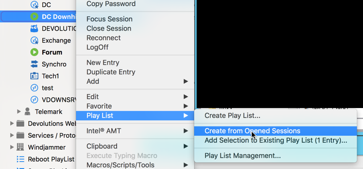 Play List - Create from Opened Sessions