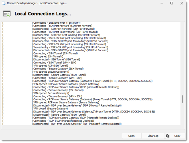 Local Connection Logs Window