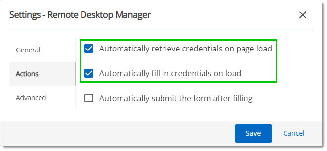 Actions – Automatically retrieve and fill credentials on page load
