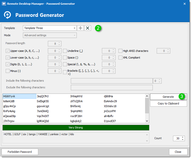 Password Generator using a password template