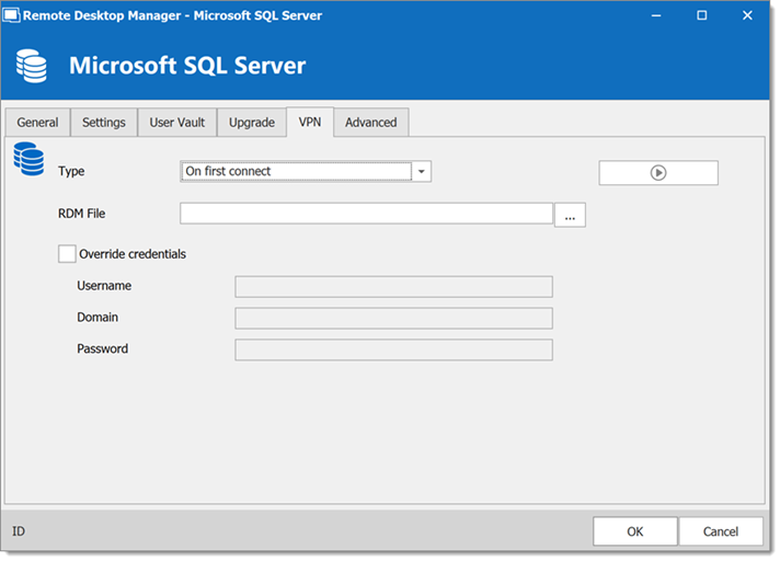 Microsoft SQL Server – VPN tab