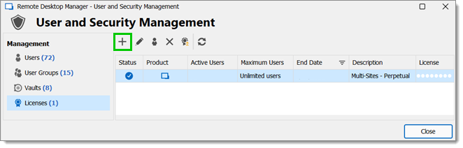 User and Security Mangement – Add License