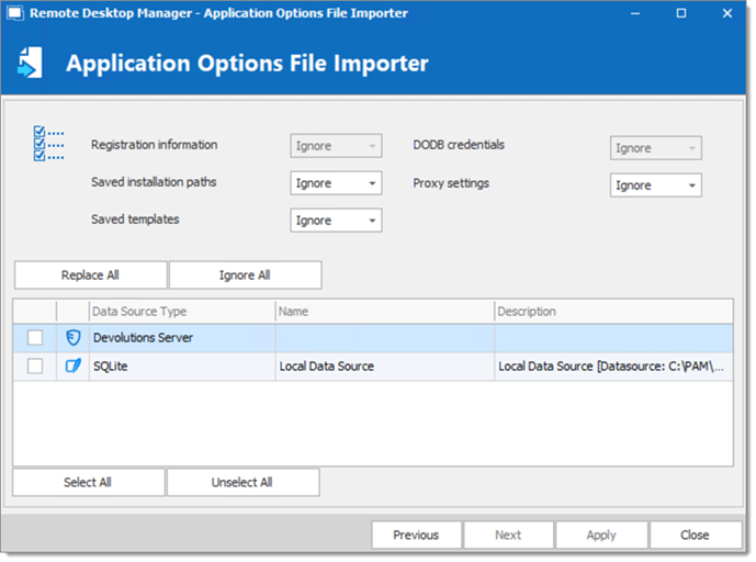 Application Options File Importer