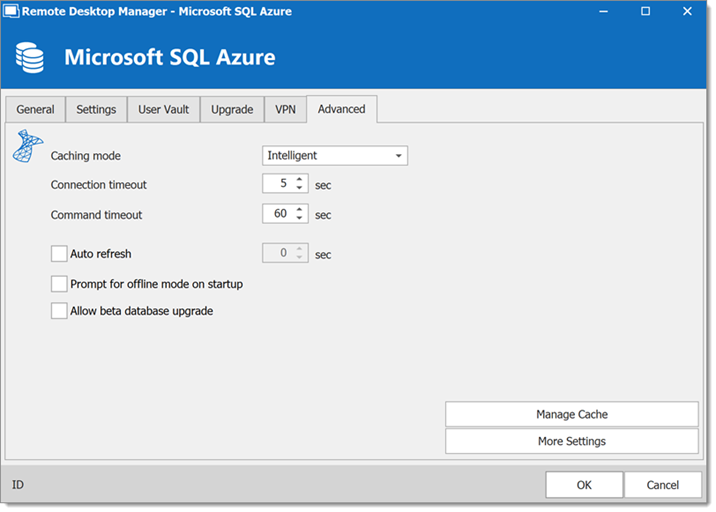 Microsoft Azure SQL - Advanced Tab