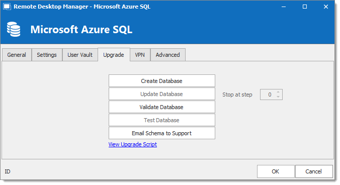 Microsoft Azure SQL - Upgrade Tab