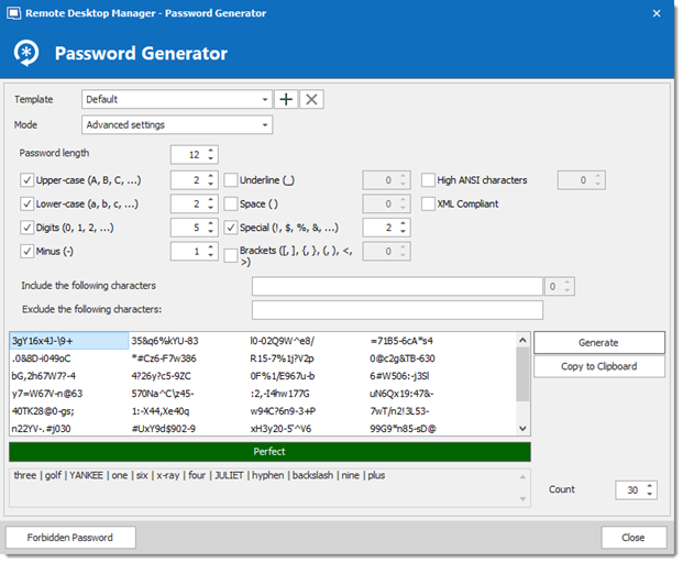 Password Generator - Advanced Settings