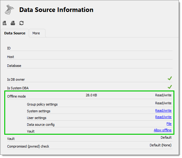 Data Source Information - Offline mode