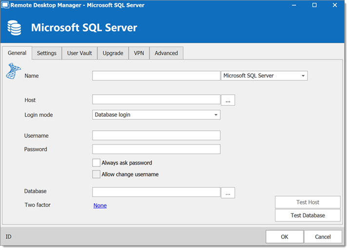 Microsoft SQL Server – General tab