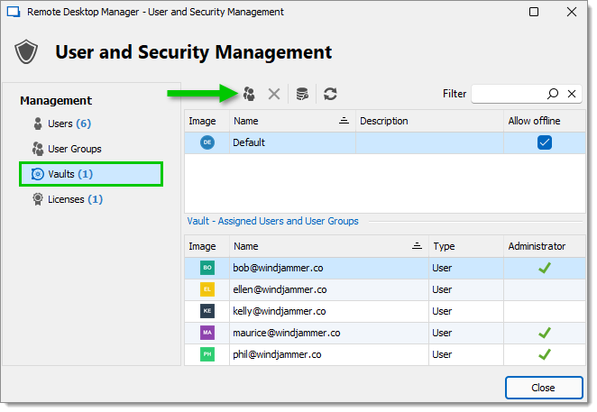 User and Security Management – Vaults – Assign Users and Roles