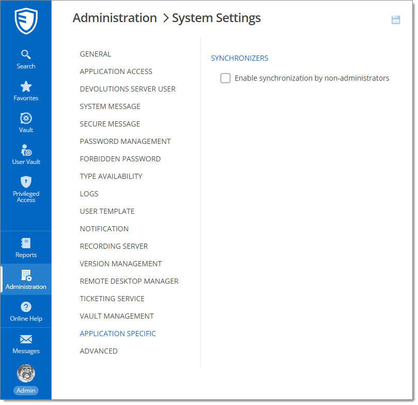 Administration – System Settings – Application Specific