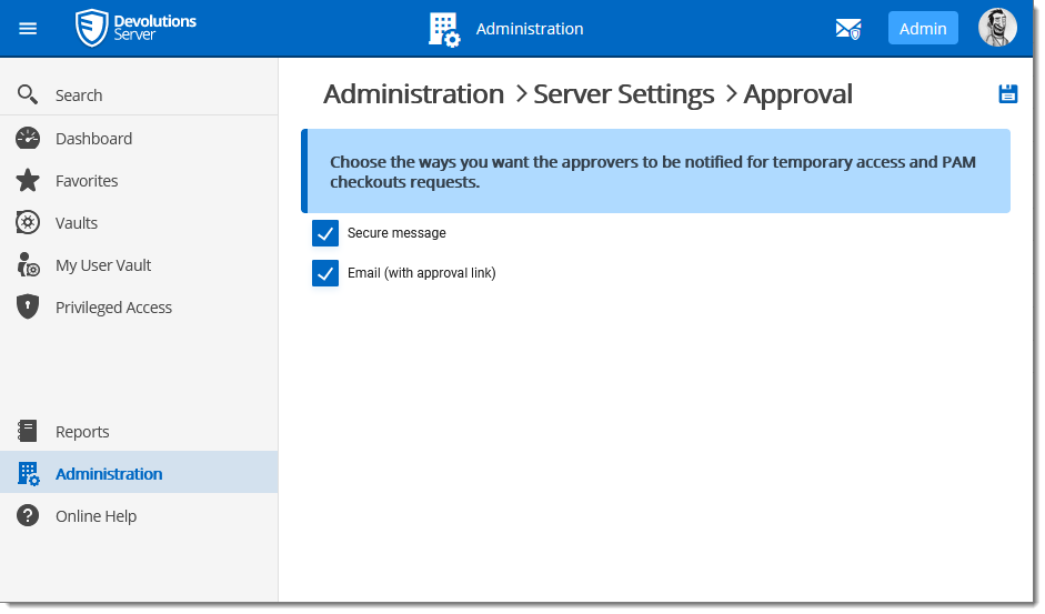 Administration - Server Settings - Approval