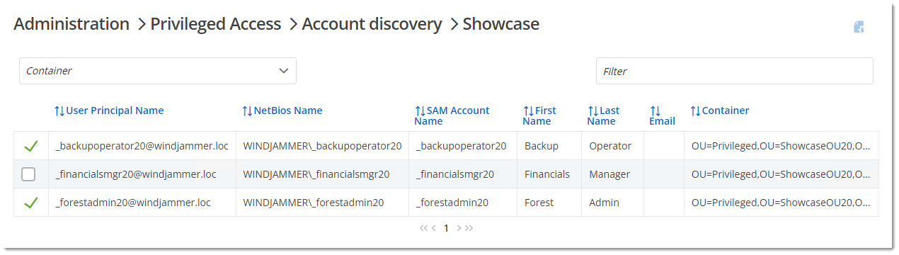 Account Discovery results dialog
