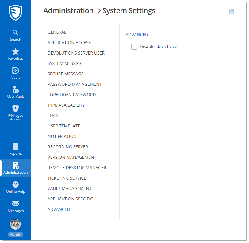 Administration – System Settings – Advanced