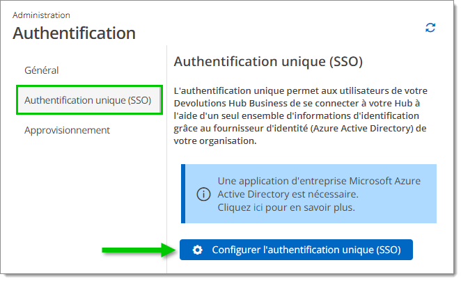 Administration – Authentification – Authentification unique (SSO) – Configurer l'authentification unique (SSO)
