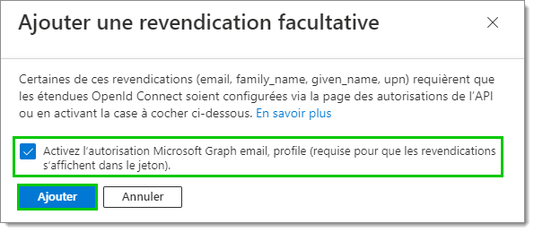 Activez l'autorisation Microsoft Graph email