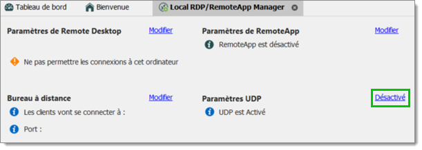 Paramètres UDP