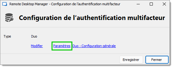 Configuration de l'authentification à 2 facteurs – Paramètres