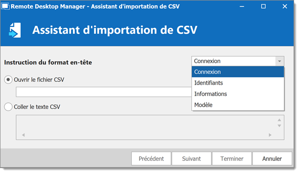 Assistant d'importation de CSV