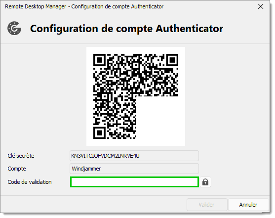 Configuration de compte Authenticator