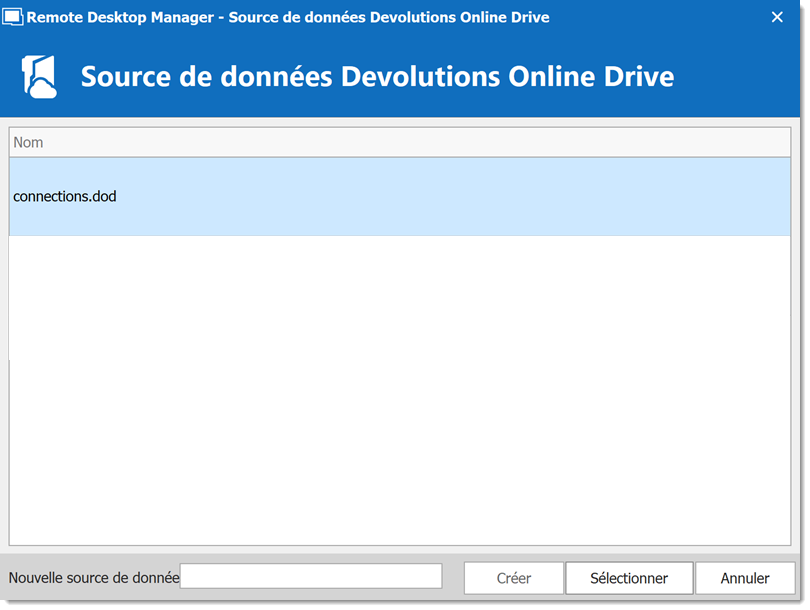 Source de données Devolutions Online Drive